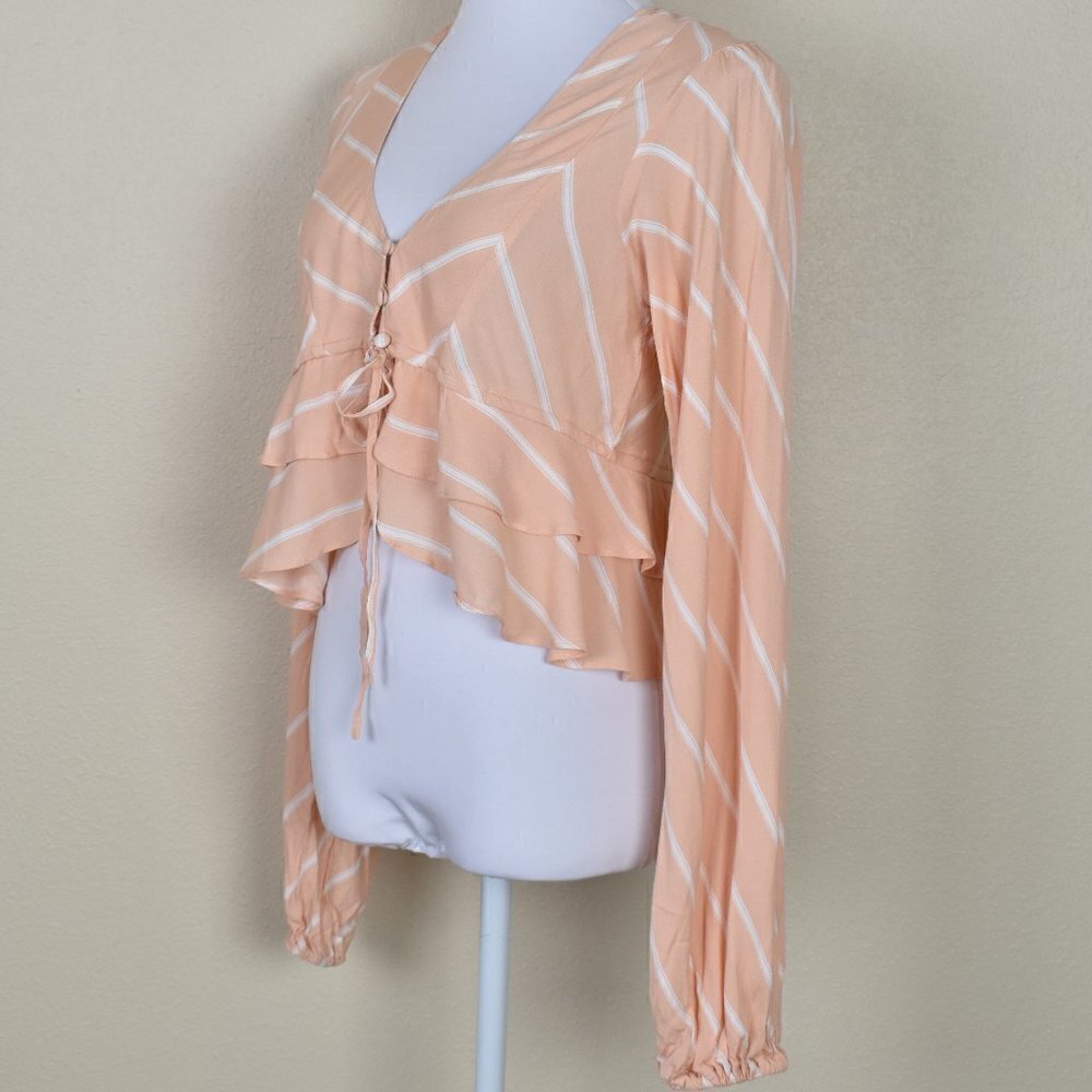 Free People Samifran Stripe Ruffle Crop Top NEW XS - Picture 2 of 8